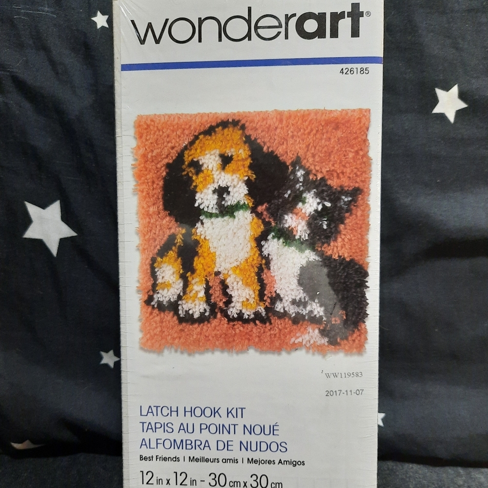 Vtg 70s new Latch Hook kit puppy & kitty Wonderart